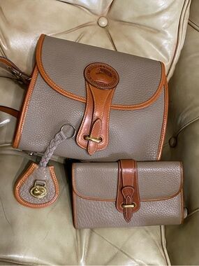 LKNW Dooney & Bourke Essex + EUC Key Fob Charm & Wallet Taupe AWL Pebbled Bundle